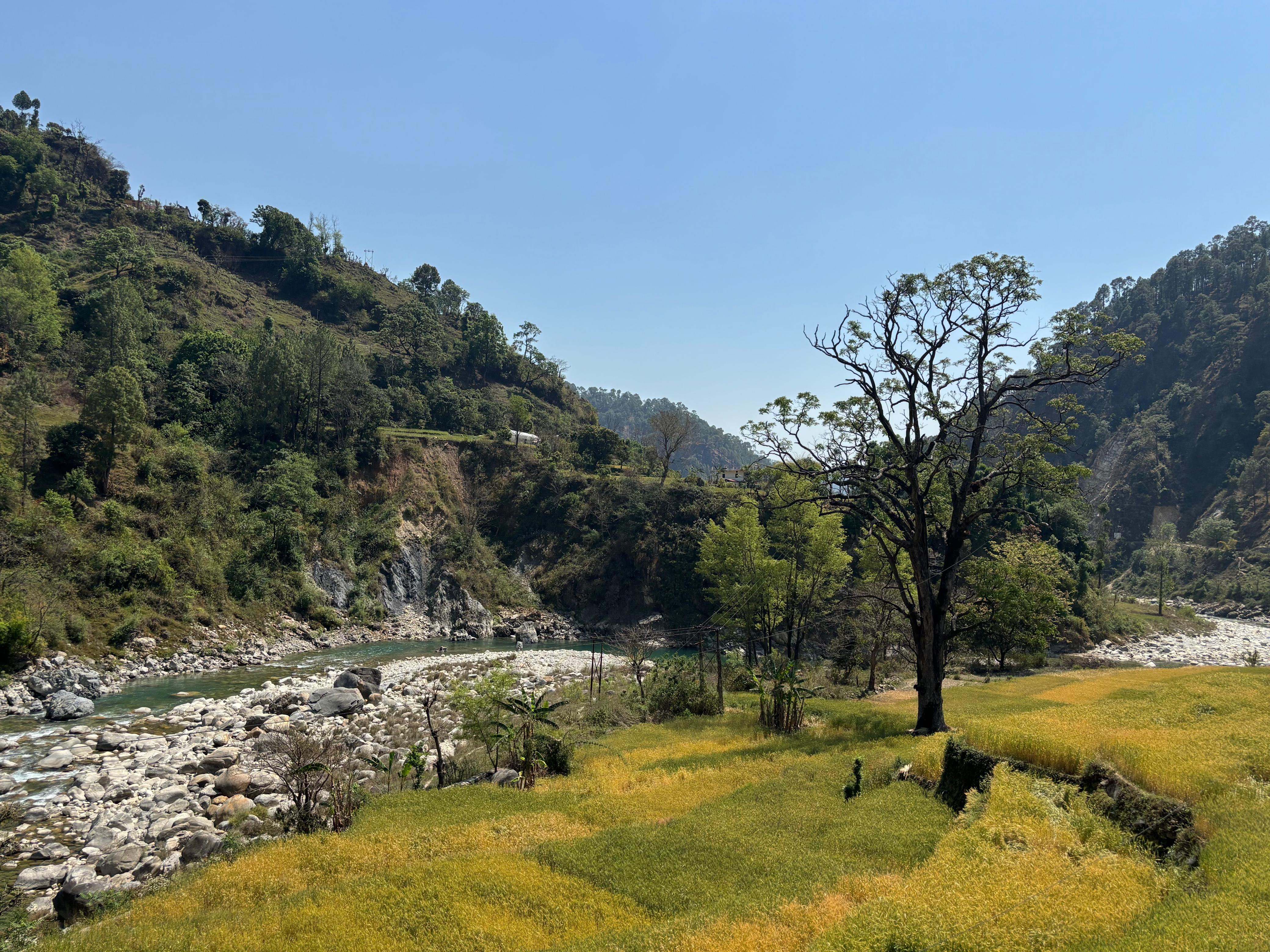 Himalayan river valley with mountains